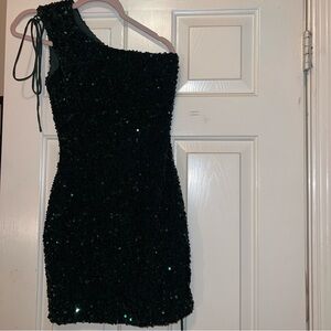 Lucy in the sky emerald green sparkle mini dress